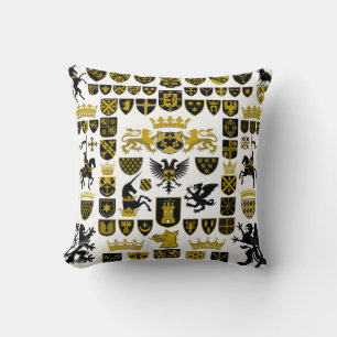 Heraldry crests, symbolic designs. throw pillow