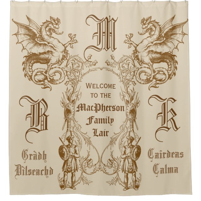 Heraldry Dragon Scottish Clansman Warrior Frame Shower Curtain (Front)