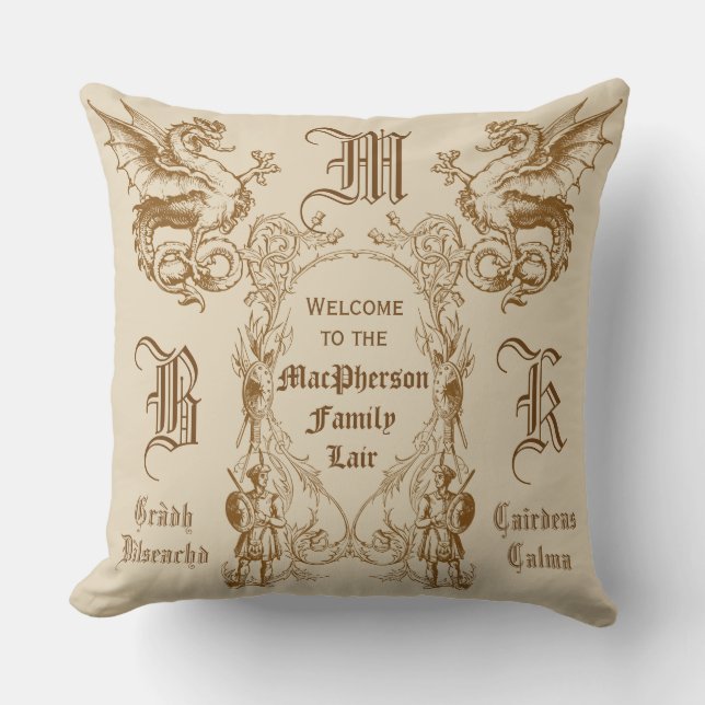Heraldry Dragon Scottish Clansman Warrior Frame Throw Pillow (Front)