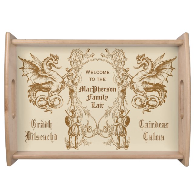 Heraldry Dragon Scottish Clansman Warrior Shield Serving Tray (Front)