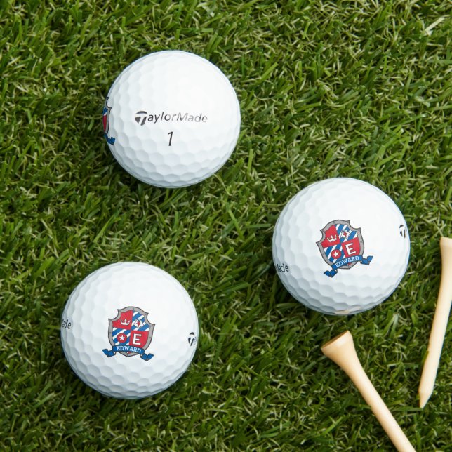 Heraldry graphic E monogram Edward bird golf balls (Insitu Grass)