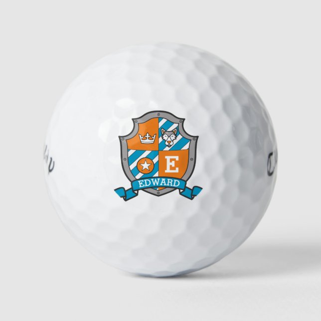 Heraldry graphic E monogram Wolf dog golf balls (Front)