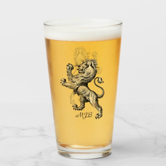 Heraldry Lion Customizable Monogram Glass (Front Filled)