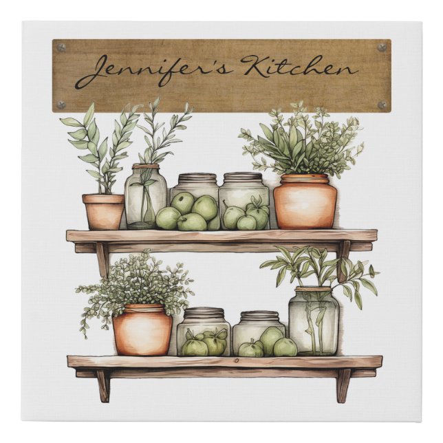 Herb and Harvest Farmhouse Kitchen Shelf  Faux Canvas Print (Front)