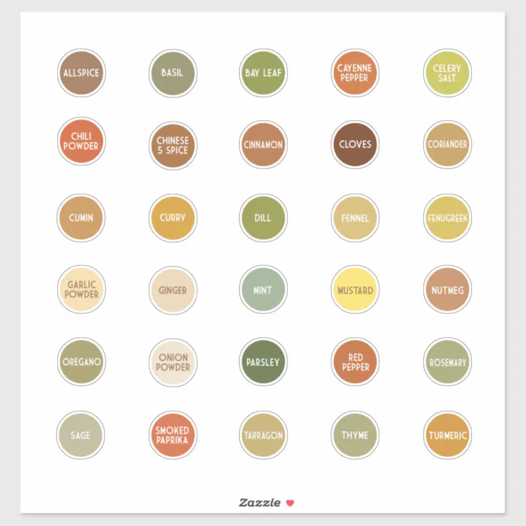 Herb and Spice jar labels color coded | Zazzle