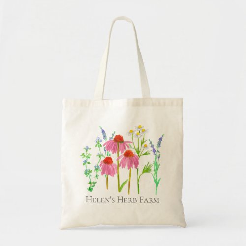 Herb Farm Lavender Coneflower Thyme Watercolor Tote Bag