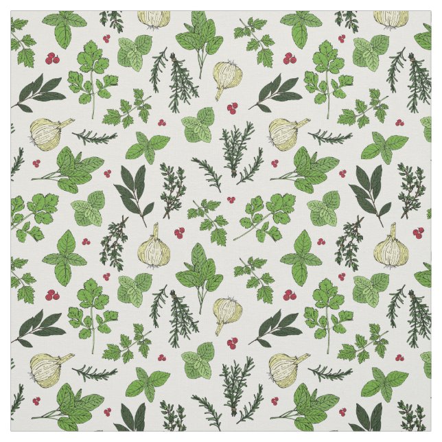 Herb Garden Kitchen Culinary Herbs Pattern Fabric (Swatch)