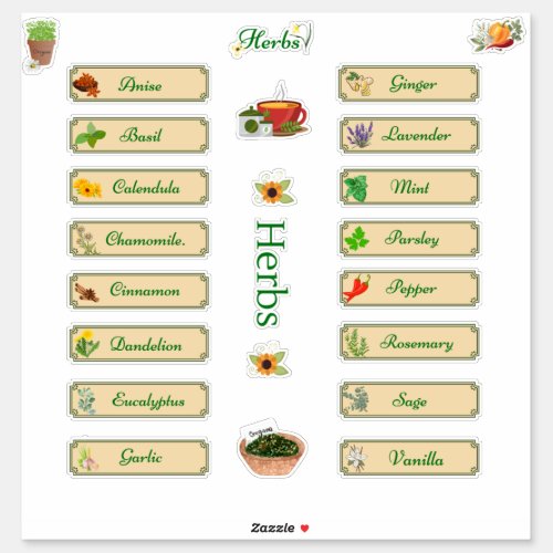 Herb Labels Name  Picture Extra Bonus stickers