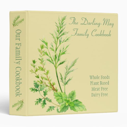 Herb Leaf _ Personalized Family Recipe Cookbook 3 Ring Binder