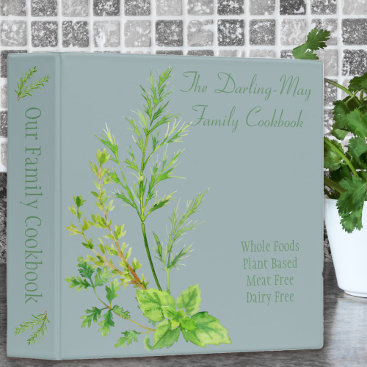 Herb Leaf - Personalized Family Recipe Cookbook 3 Ring Binder