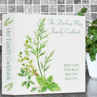 Herb Leaf - Personalized Family Recipe Cookbook 3 Ring Binder