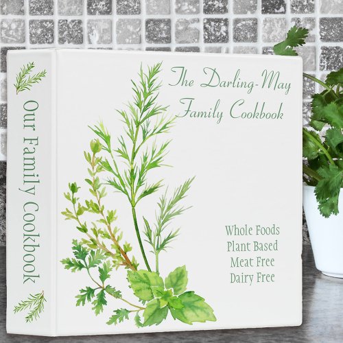 Herb Leaf _ Personalized Family Recipe Cookbook 3 Ring Binder