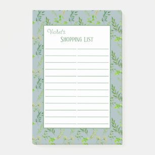 Herb Leaves - Blue 2 Column Lined Shopping List Post-it Notes