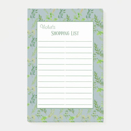 Herb Leaves _ Blue 2 Column Lined Shopping List Post_it Notes