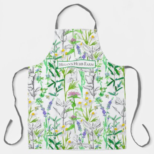 Herb Plants Botanical Watercolor Rosemary Thyme  Apron