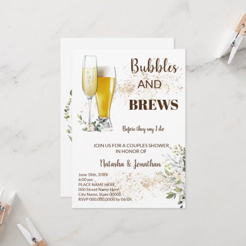 Herbal and Greenery Bubble  Brews Couples Shower Invitation