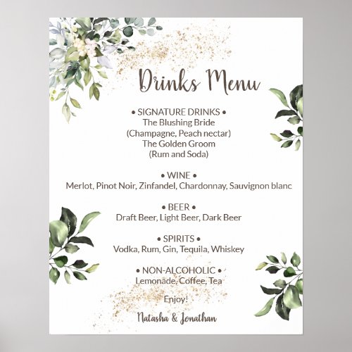 Herbal and Greenery Drinks Menu Wedding Sign