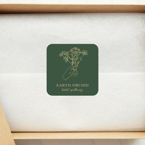 Herbal  Floral Apothecary Gold Square Sticker
