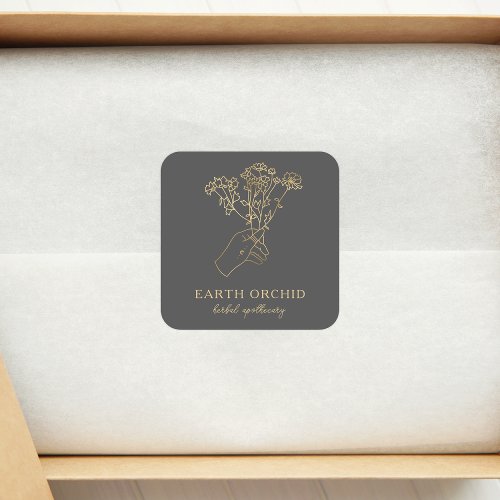 Herbal  Floral Apothecary Gold Square Sticker