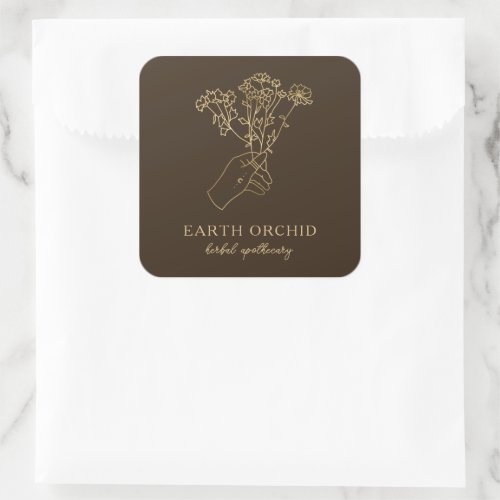 Herbal  Floral Apothecary Gold Square Sticker