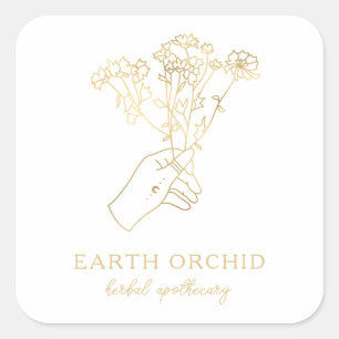 Herbal + Floral Apothecary Gold Square Sticker