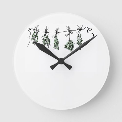 Herbal garden drawing minimalist botanical boho round clock