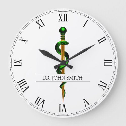 Herbal Gold Green Rod of Asclepius Medical Name Large Clock