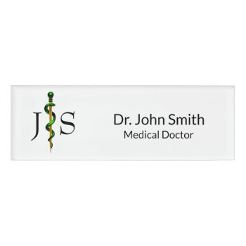Herbal Gold Green Rod Of Asclepius Medical Name Tag by SorayaShanCollection at Zazzle