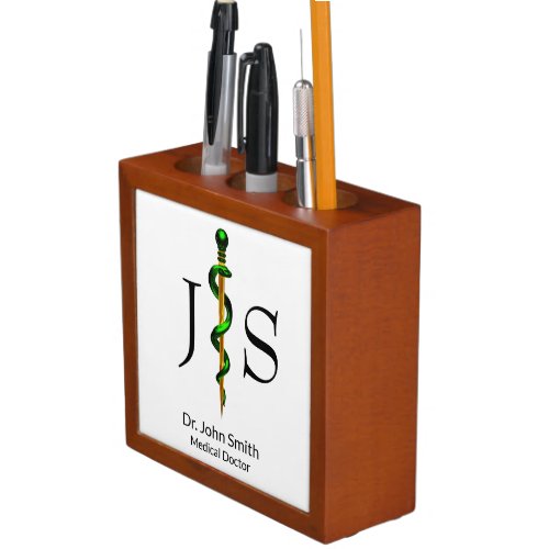 Herbal Gold Rod of Asclepius Green Medical Desk Organizer