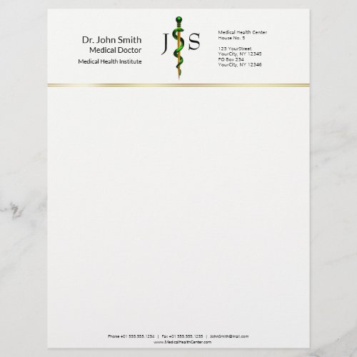 Herbal Gold Rod of Asclepius Green Medical Letterhead