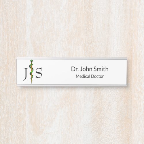Herbal Green Gold Rod of Asclepius Medical Door Sign