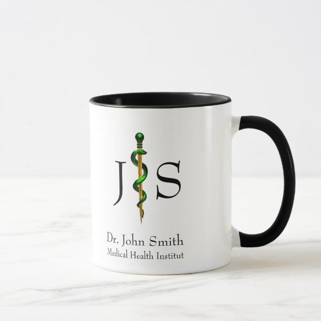 Herbal Green Gold Rod of Asclepius Medical Mug (Right)