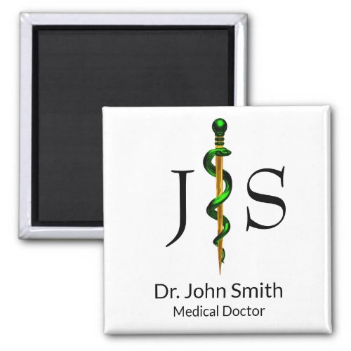 Herbal Green Medical Gold Rod of Asclepius Magnet