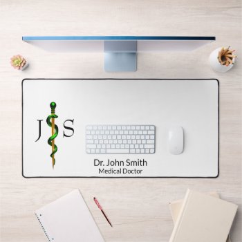 Herbal Green Rod Of Asclepius Gold Medical Desk Mat by SorayaShanCollection at Zazzle