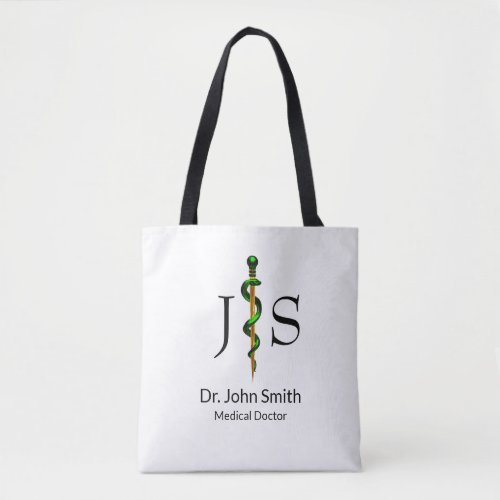 Herbal Green Rod of Asclepius Gold Medical Tote Bag