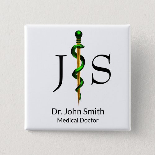 Herbal Green Rod of Asclepius Medical Gold Button