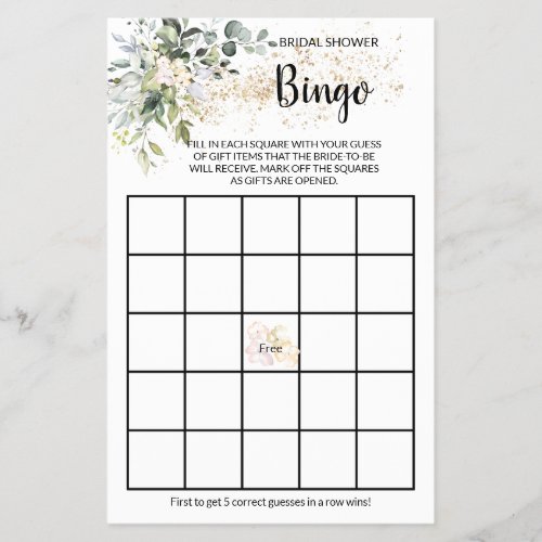 Herbal  Greenery Bridal Shower Bingo Game Card Flyer