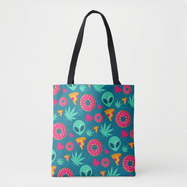 Herbal Leaf Junk Food and Aliens Tote Bag (Front)