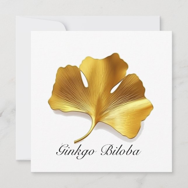 Herbal Life: Gold Ginkgo Biloba leaf customizable Invitation (Front)