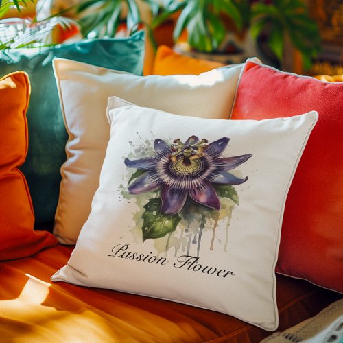 Herbal Life passion flower in purple watercolor Throw Pillow