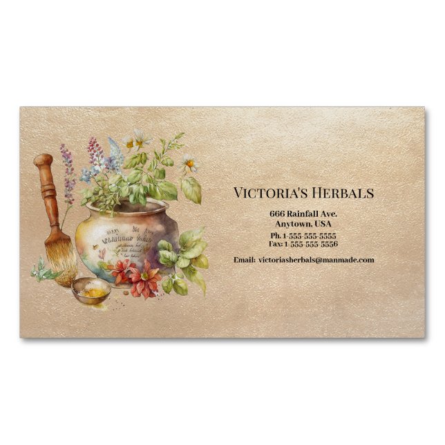 Herbal Logo Vintage Business Card Magnet (Front)