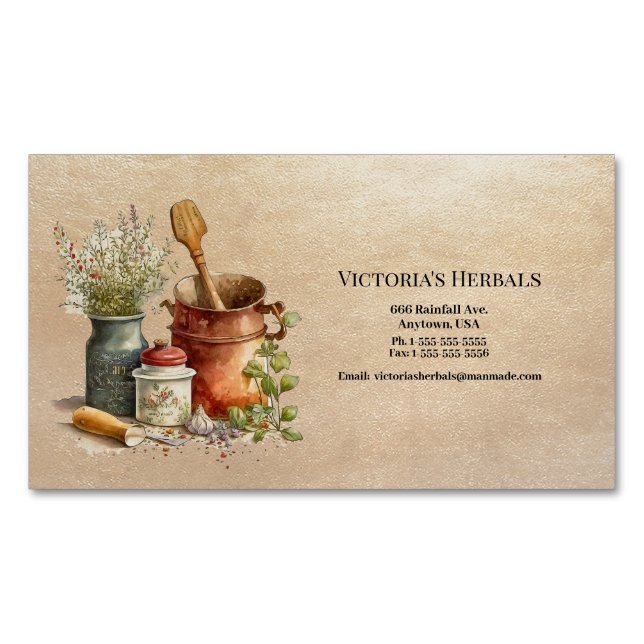 Herbal Logo Vintage Business Card Magnet (Front)