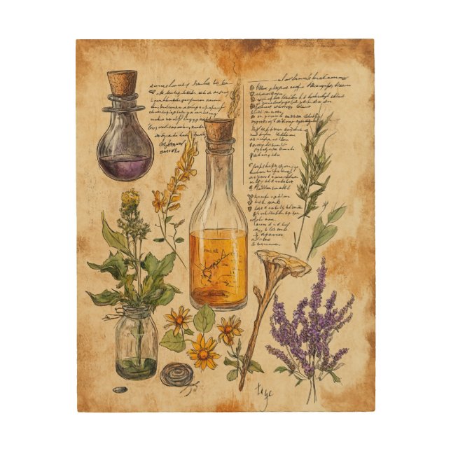 Herbal Medicine Bottles Wooden Wall Plaque Wood Wall Art (Front)