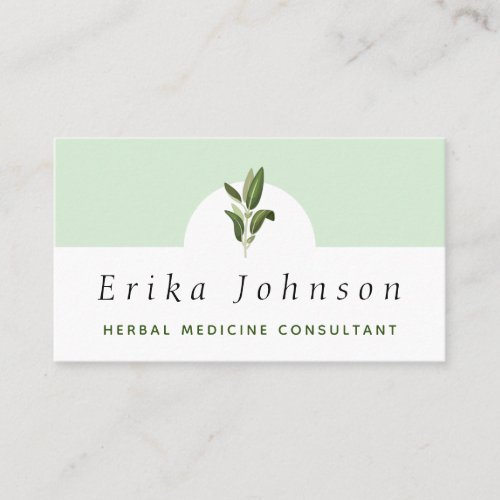 Herbal Medicine Consultant Minimalist Green Plant Business Card