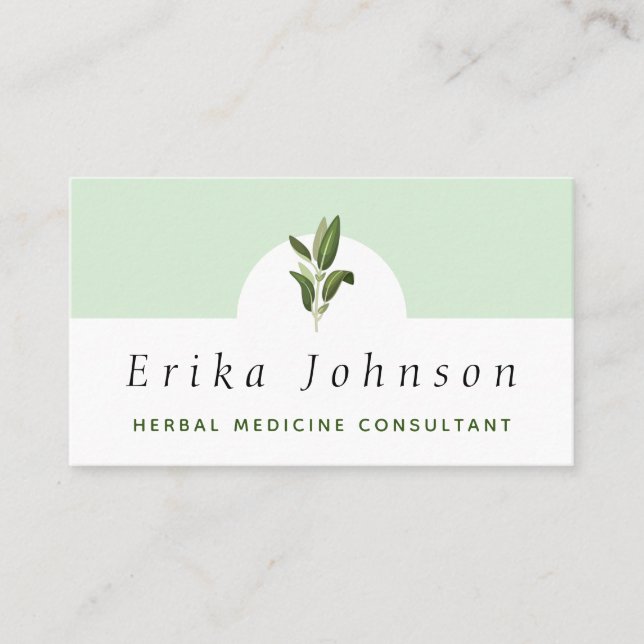 Herbal Medicine Consultant Minimalist Green Plant Business Card (Front)