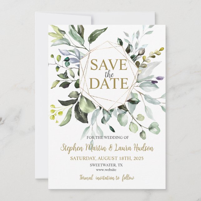  Herbal Watercolor Save The Date Invitation (Front)