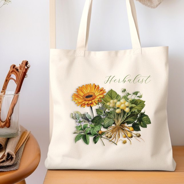Herbalist Flowers Herbs Calendula Design Tote Bag (Creator Uploaded)