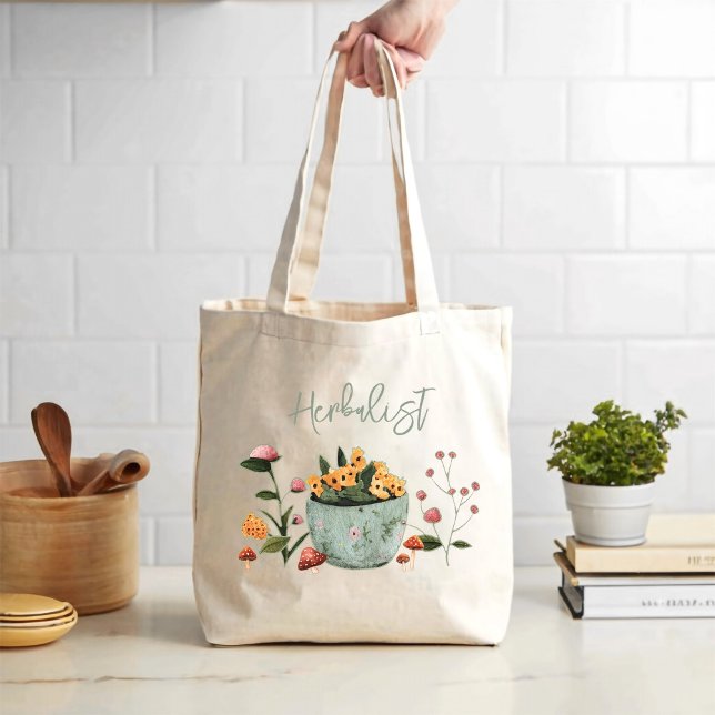 Herbalist Flowers Mushrooms Art Tote Bag (Creator Uploaded)