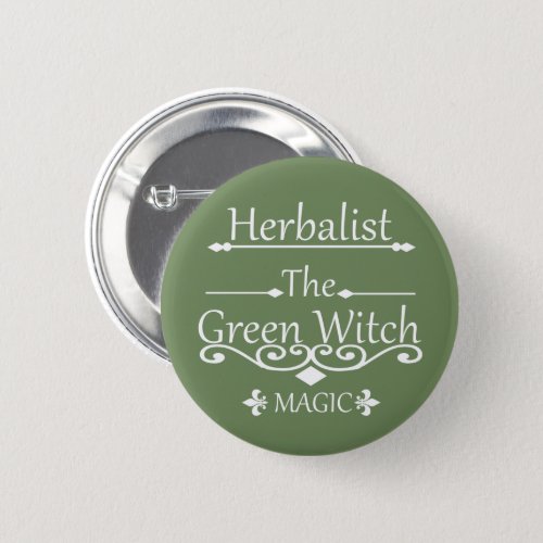 Herbalist green witch magic natural medicine button