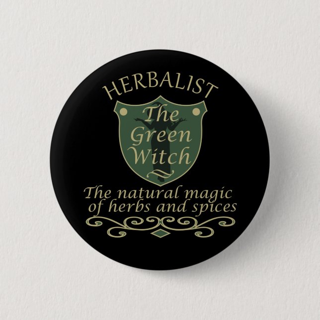 Herbalist green witch magic natural medicine button (Front)